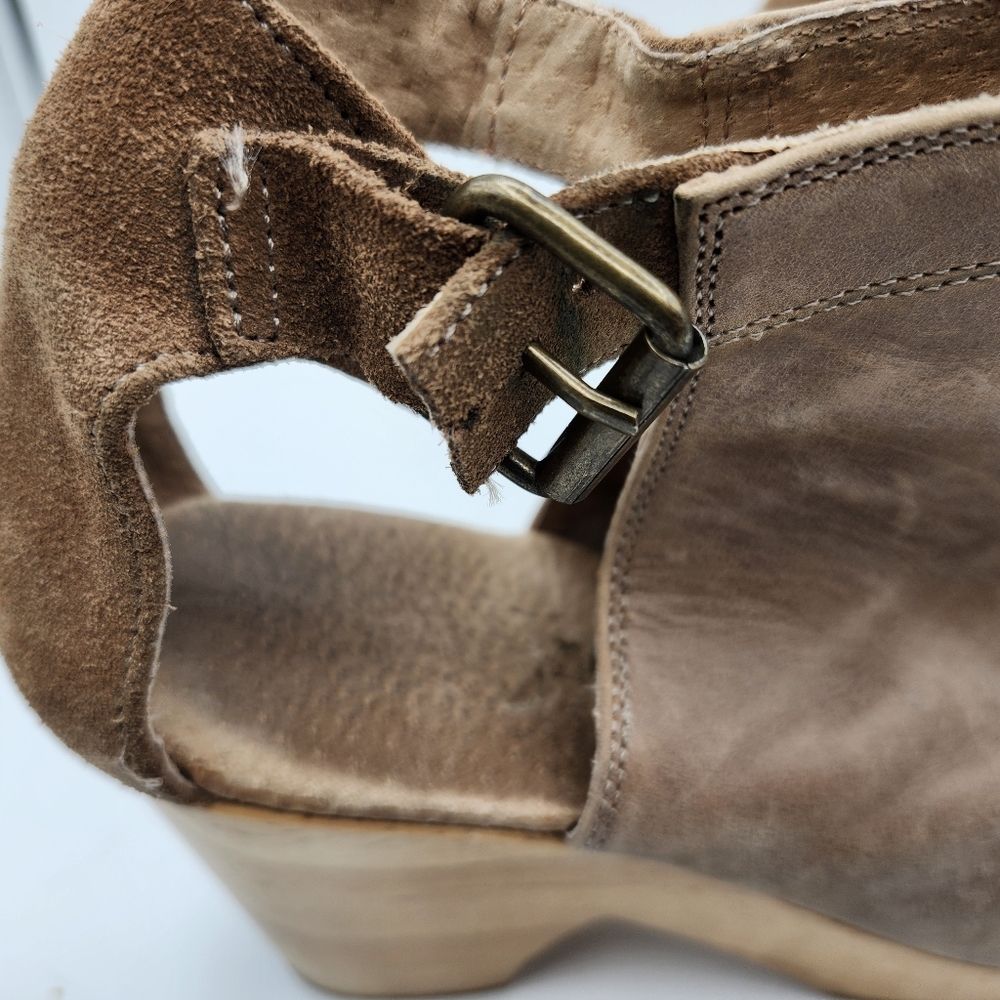 Free People Brown Leather Wood Platform Clog Sz 37 - Picture 4 of 10